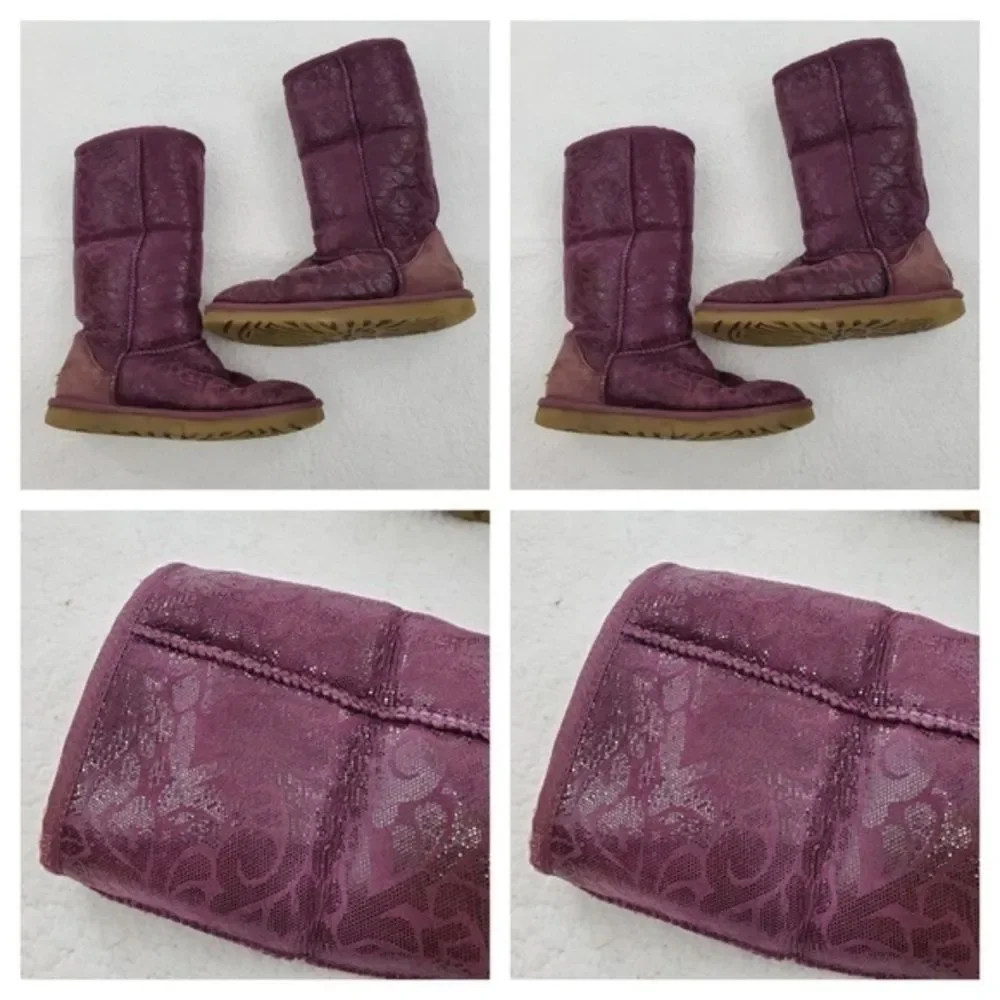 Ugg Boots‎ 7 Tall Flora Shearling Purple Tan Glitte